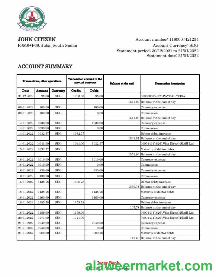 South Sudan Ivory Bank statement xls